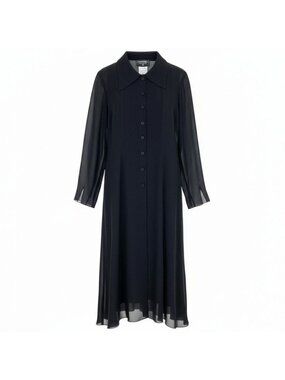 Chanel Cd9 CC Logo Button Sheer Shirt Dress 40 Black